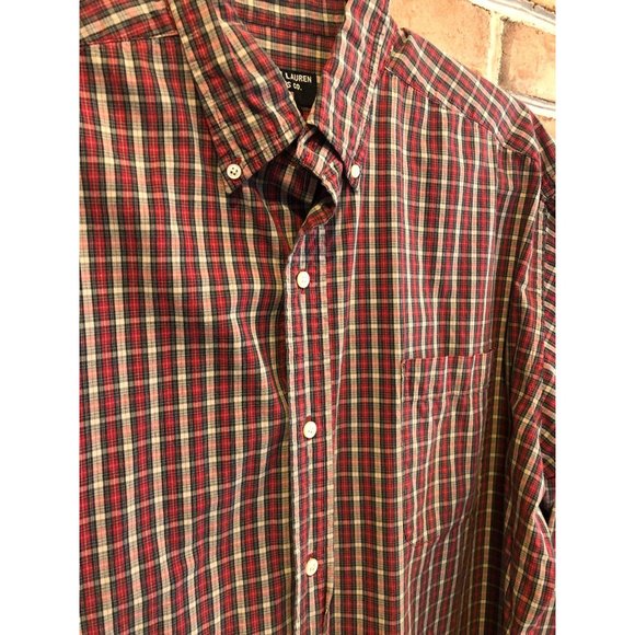 Men's Ralph Lauren Jeans Co, LS Button Down XL Shirt, Red Tartan Plaid - Picture 2 of 4